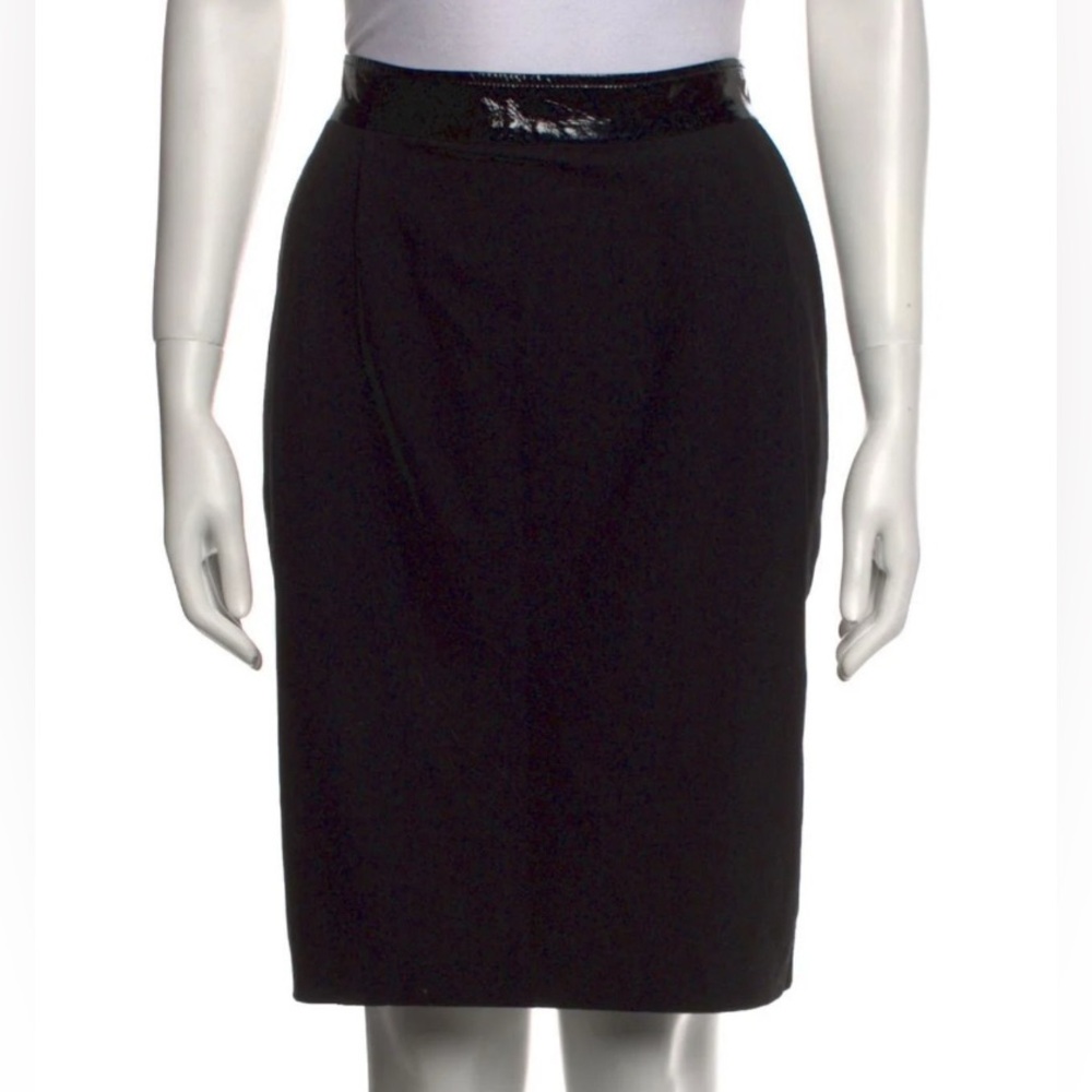Dolce & Gabbana Virgin Wool Blend and Leather Trim Pencil Skirt Size 48